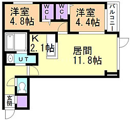 シャトーライフN27 2LDKの間取図画像