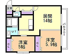 デュペールN28 2LDKの間取図画像