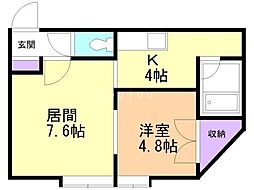 第36森宅建マンション 1LDKの間取図画像