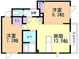 クオーレTK 2LDKの間取図画像