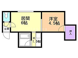 ゾンネ・ブルーメ1 1DKの間取図画像