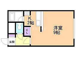 第38木村ビルサザンフォレスト北大 1Kの間取図画像