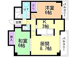 プレステージ・2 2LDKの間取図画像