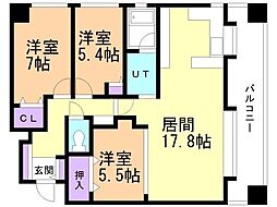 ラ・クラッセ札幌ステーションフロント 3LDKの間取図画像