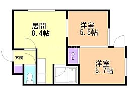 カーサフェリーチェN32 2LDKの間取図画像