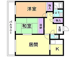 カネ山マンション 2LDKの間取図画像
