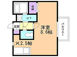 ラウルあいの里 1Kの間取図画像
