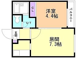 ハウスオブリザ北32条 1DKの間取図画像