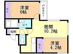 ネコオール麻生 2LDKの間取図画像