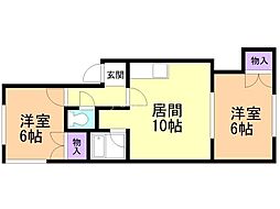 コーポニューリバー 2LDKの間取図画像