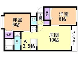 レオーネ新琴似 2LDKの間取図画像