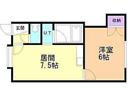 グレスハイム新川 1DKの間取図画像