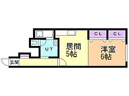 ヘルメス 1DKの間取図画像