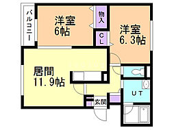 シンフォニアー1 2LDKの間取図画像