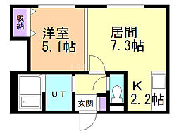 グラスN21 1DKの間取図画像