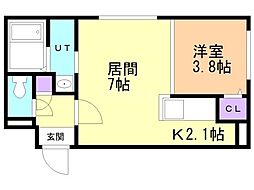 札幌市営南北線 麻生駅 徒歩7分の賃貸マンション 1階1LDKの間取り