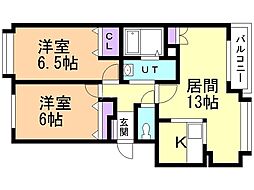クリスタルリバー参番館 2LDKの間取図画像