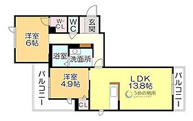 ヒルウォーカー日吉町 203 ｜ 福岡県久留米市日吉町（賃貸アパート2LDK・2階・64.31㎡） その2