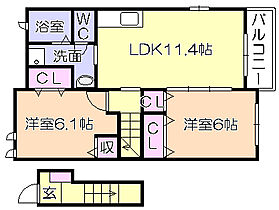 アザレアガーデンA 201 ｜ 福岡県久留米市北野町十郎丸（賃貸アパート2LDK・2階・57.12㎡） その2