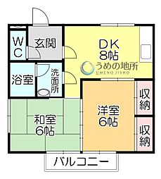 ビューハイツ井上 2DKの間取図画像