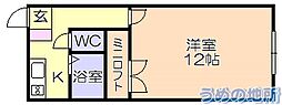 サンライズ中尾山B棟 1Kの間取図画像