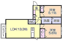 シャーメゾン新合川 2LDKの間取図画像