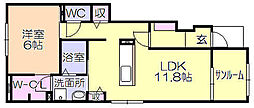 サンリット広川2 1LDKの間取図画像