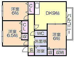 クレールA 2LDKの間取図画像