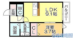 CS津福 103 ｜ 福岡県久留米市津福今町（賃貸アパート1LDK・1階・33.63㎡） その2