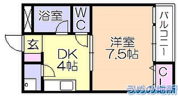 石村ビル 405｜福岡県久留米市東櫛原町(賃貸マンション1DK・4階・30.96㎡)の写真 その2