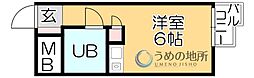 オーハシビル六ツ門館 ワンルームの間取図画像