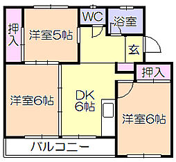 グレースタカツキ2 3DKの間取図画像