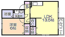 ヴェルフォンセみゆきB 1LDKの間取図画像