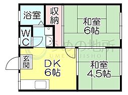 たなかハイツ 2DKの間取図画像