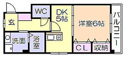 シャンベルジュK☆T 1DKの間取図画像
