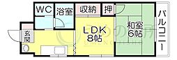 西田ハイツ 1LDKの間取図画像