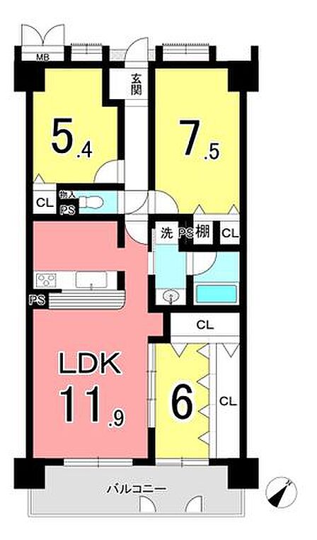 3LDK 間取り