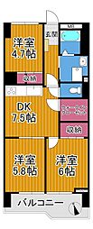 綱島クインスハイム 3DKの間取図画像