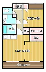アムール綱島 1LDKの間取図画像