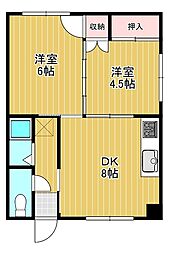 コーポ加納 2DKの間取図画像