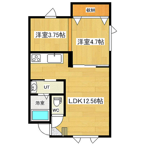 スマイル天風 2-B｜北海道北見市桜町４丁目(賃貸アパート2LDK・2階・42.83㎡)の写真 その2