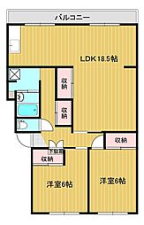 プレジデント北見 2LDKの間取図画像
