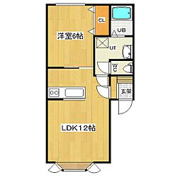 花林ハイツ2 1LDKの間取図画像