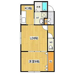 ウエストハウス2 1LDKの間取図画像