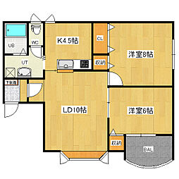 プリオール北進 2LDKの間取図画像