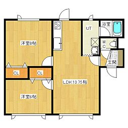 第17日研ハイツ 2LDKの間取図画像