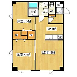 ナカシン中央ビル 2LDKの間取図画像