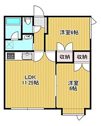 第2ハイツ北美 2DKの間取図画像