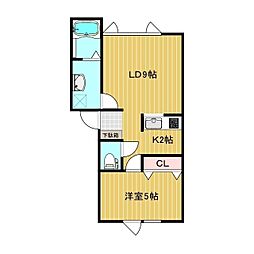 ウエストコート 1LDKの間取図画像