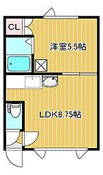 オニオンハイツ西富 1LDKの間取図画像